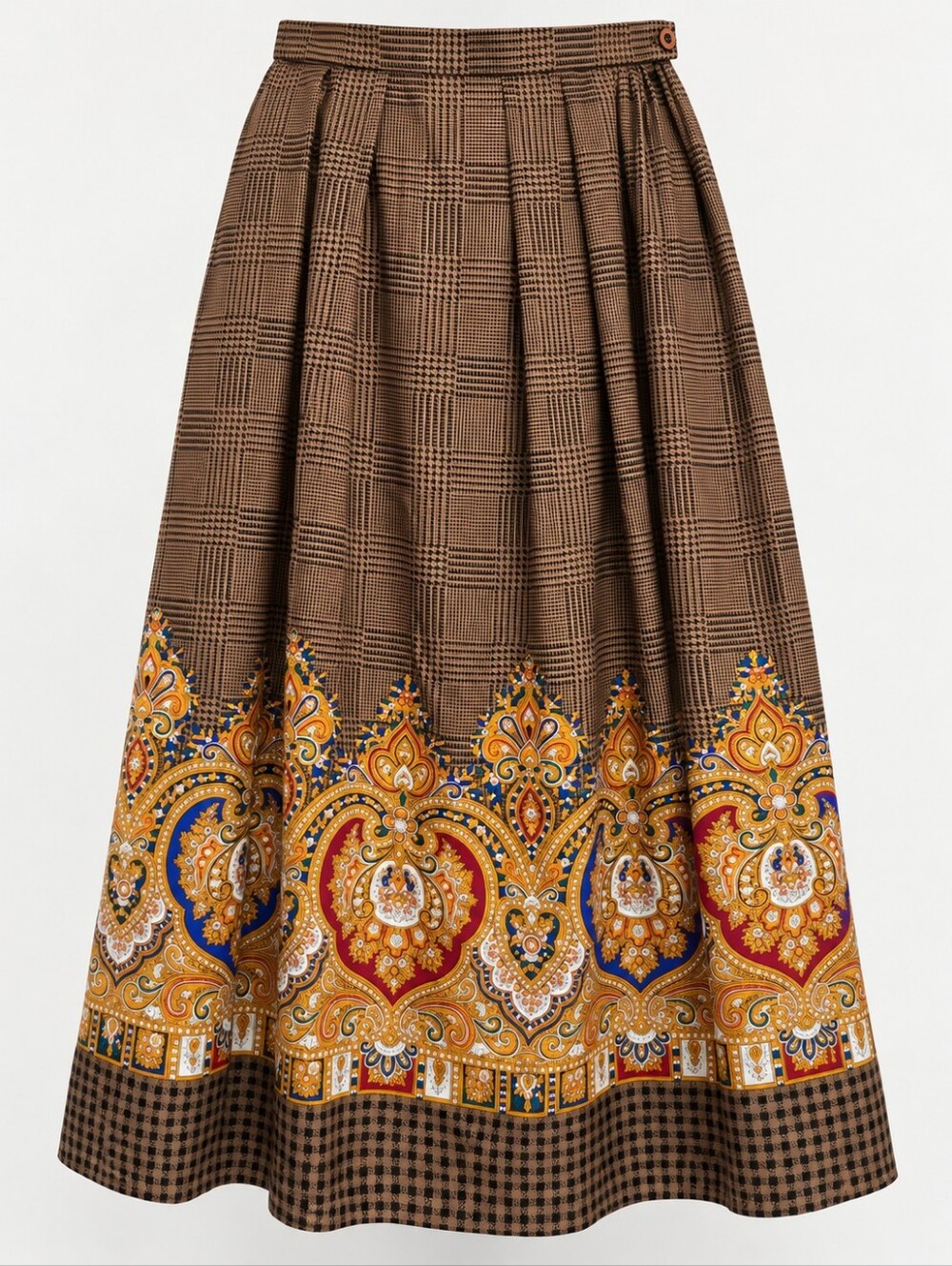 Vintage Carlisle Silk Wool Plaid Paisley Midi Skirt 12